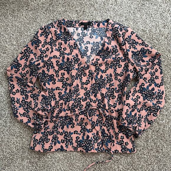 J. Crew pink & blue floral long-sleeve v-neck top size 8 - Picture 5 of 10
